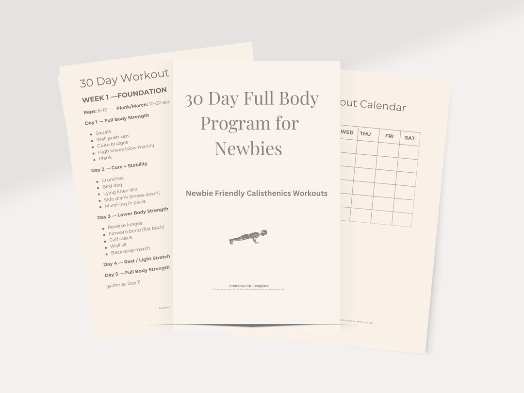 30 Day Beginner Workout Plan * Full Body Challenge * Home Exercise ...