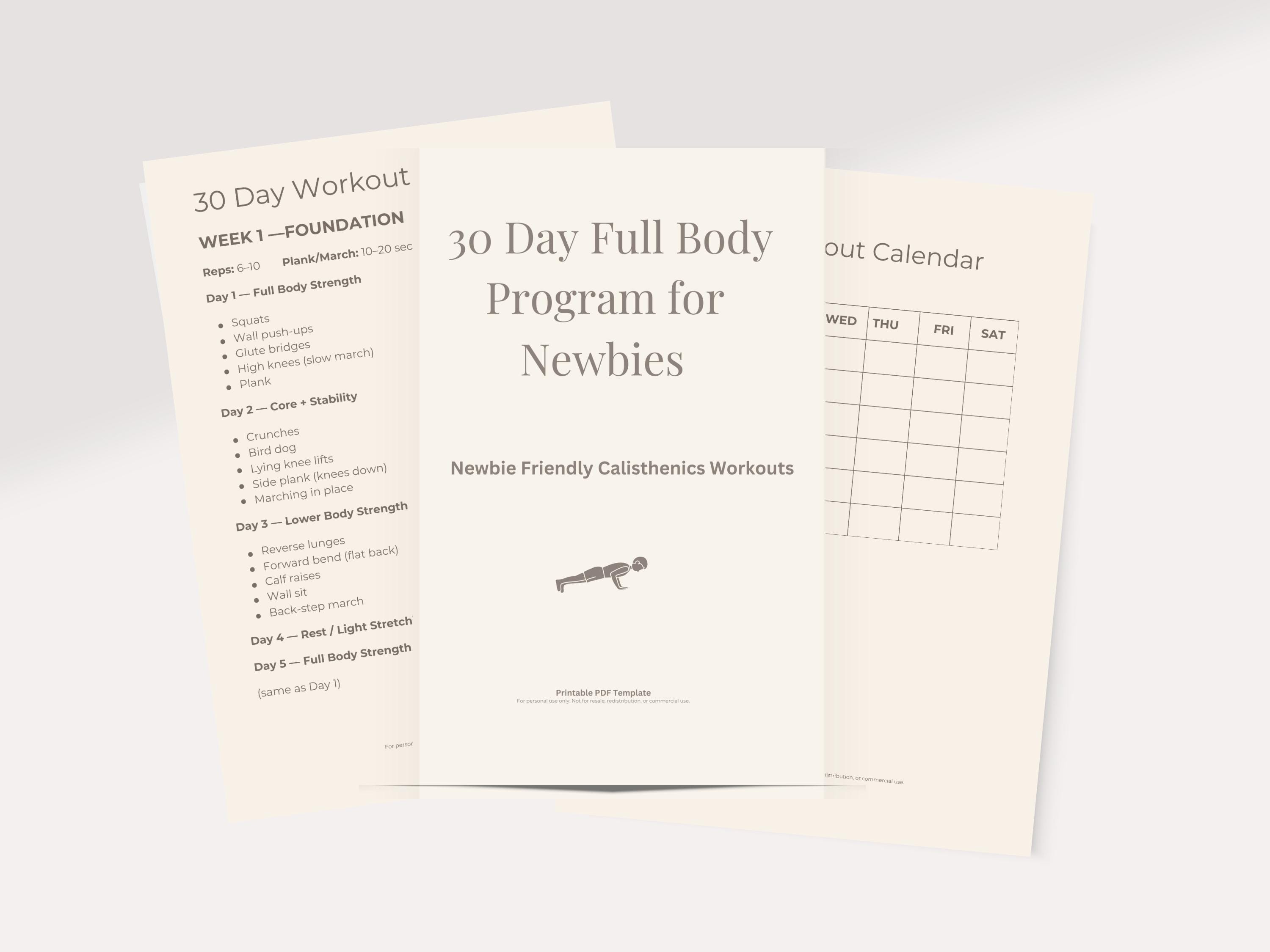 30 Day Beginner Workout Plan * Full Body Challenge * Home Exercise ...