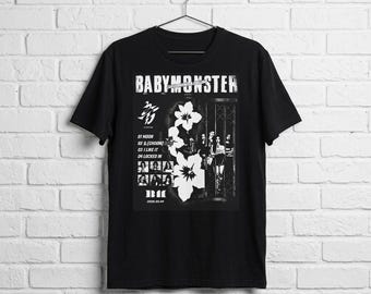 Babymonster band tee Shirt | monochrome floral collage