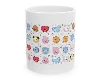 BT21 BTS K-pop Kawaii Character Ceramic Mug | Glossy White 11oz/15oz (Microwave, Dishwasher Safe)