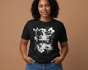 Aespa Kpop Graphic T-Shirt | Monochrome Floral Collage