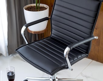Ergonomic Black Vinyl Executive Desk Chair with Lumbar Support