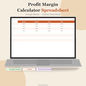 Profit Margin Calculator Spreadsheet | Gross Net Margin Tool Google Sheets | Business Pricing