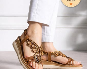 Sandalias Mujer Strass Verano Elegantes Planas Playa Zapatos