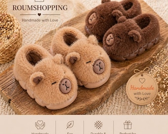 Plush Capybara Kids Slippers: Cozy Cartoon House Shoes, Non-Slip Indoor Comfort