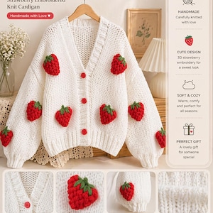 Cardigan Femme Fraise Kawaii Brodé Style Japonais