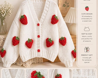 Cardigan Femme Fraise Kawaii Brodé Style Japonais