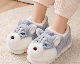 Plush Cartoon Dog Slippers for Women and Men, Cozy Winter House Shoes