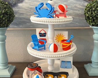 Bandeja escalonada de verano / Impresión 3D, decoración de bandeja escalonada, decoración del hogar, adornos para bandejas, accesorios para fiestas, decoraciones para bandejas, decoración de playa, decoración de casa de playa