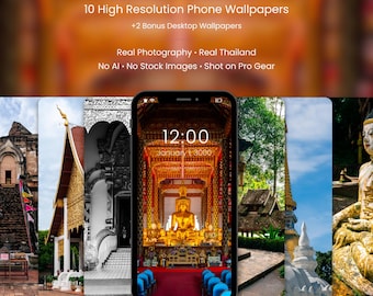 Tailandia: Fondos de pantalla con fotografías de templos del norte (10 para móvil + 2 para ordenador) (Descarga instantánea)