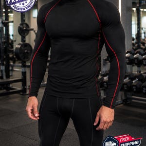 T-shirt de compression pour homme, sous-vêtement technique à manches longues, haut de sport à col montant, vêtement de course et de gym, sous-vêtement thermique