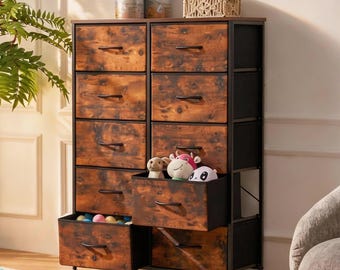 10段引き出し付き布製ドレッサー収納オーガナイザースチールフレーム寝室クローゼットキャビネット