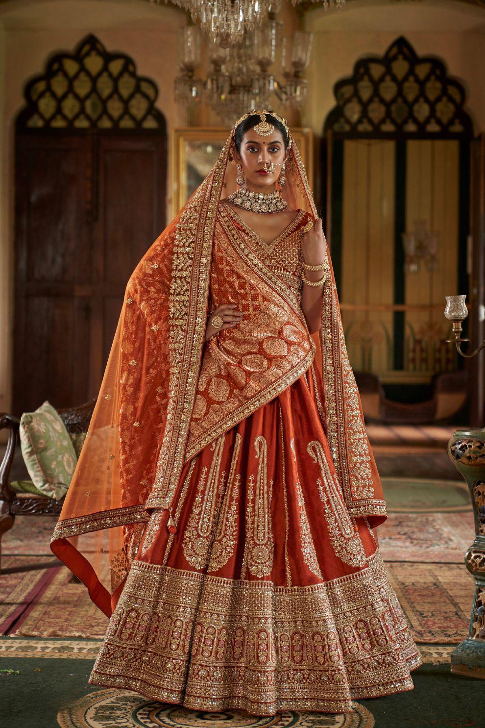 open lace back dress Bridal Red & Gold Wedding Lehenga Set [product_title] | OORVI DESAI
