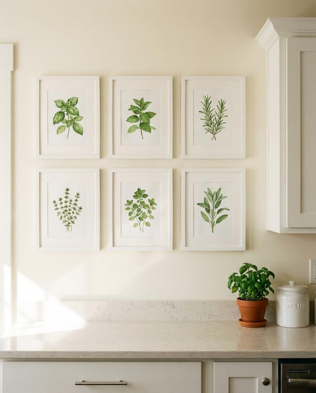 Watercolor Herb Prints Set of 6, Botanical Kitchen Wall Art, Digital ...