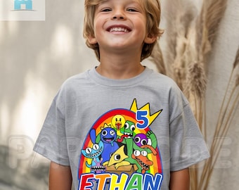 Op maat gemaakt kleurrijk verjaardagsshirt met monsters