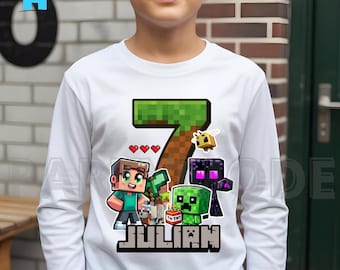 Camiseta "Es mi cumpleaños", temática de fiesta MineC, regalo para niño