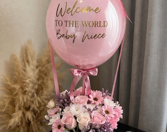 Caja de globos florales personalizada / Regalo de arreglo floral de lujo