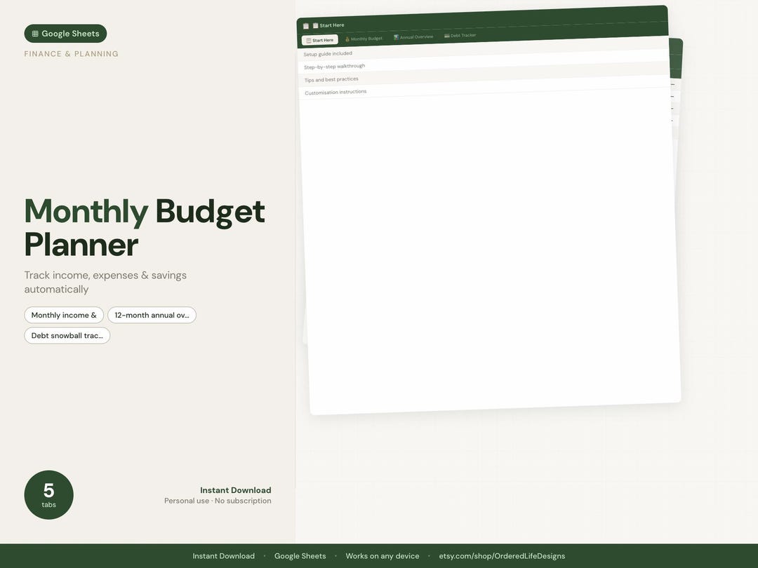 Monthly Budget Planner Google Sheets | Expense Tracker | Savings Goal ...