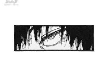 Manga Anime Eye Embroidered Patch, Black White Rectangle Jacket Badge