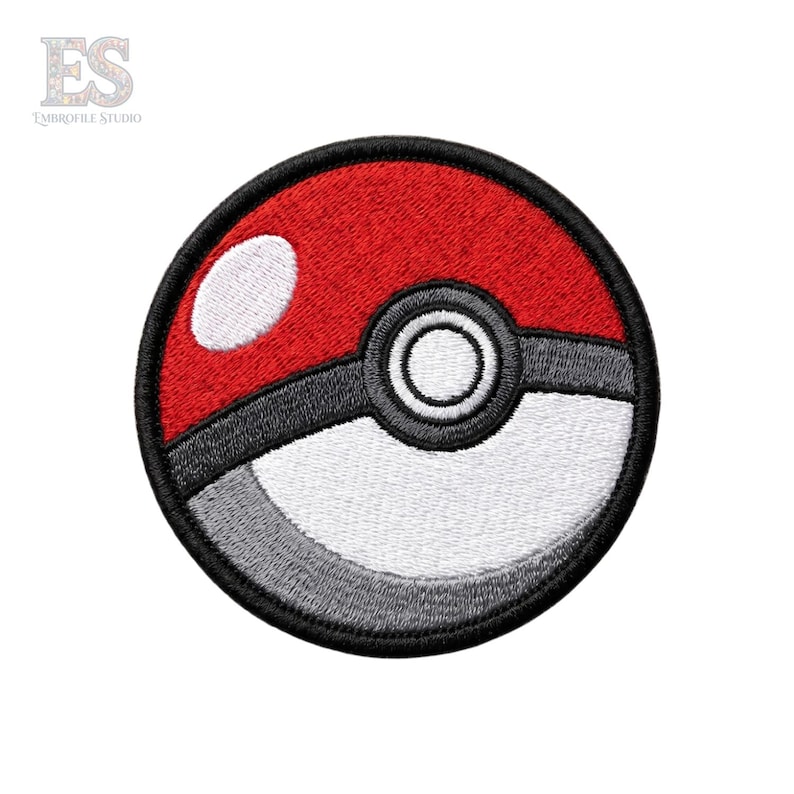 Red White Monster Ball Embroidered Patch, Anime Inspired Iron On Badge for Jackets Hats Bags Gamer Cosplay Apparel