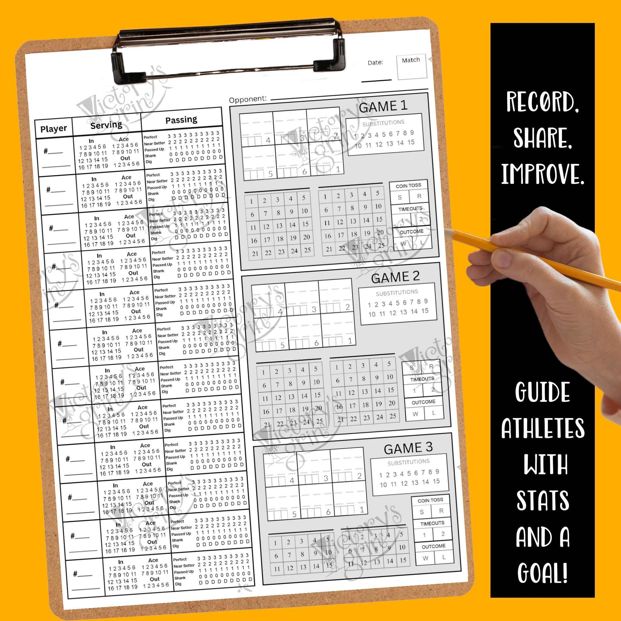 Best of 5 Serving & Passing Volleyball Stats Tracking Sheet Lineup ...