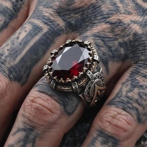 Handmade Ruby Men's Ring, 925 Sterling Silver Red Gemstone Ring, Men Jewelry, Vintage Ruby Signet Ring, Unique Anniversary Gift