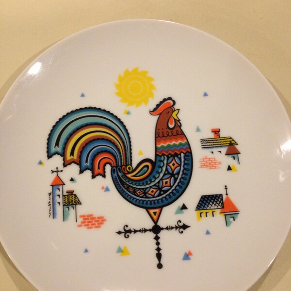 Vintage ROOSTER Weather Vane 7.5" PLATE Berggren Luncheon Plate