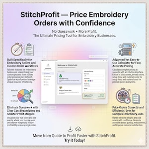 StitchProfit Embroidery Software: Pricing Tool, Idea Generator (Digital Download)