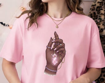 Crystal Pendant Hand PNG  Witchy Jewelry Sublimation Design Boho Crystal Necklace Png Mystic Halloween Digital Download