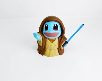 Figura de resina de Squirtle Jedi pintada a mano