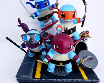 Estatua de resina de Squirtle, el Ninja Adolescente Mutante, pintada a mano