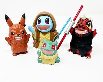 Set de figuras de resina pintadas a mano que combinan Pokémon y Star Wars