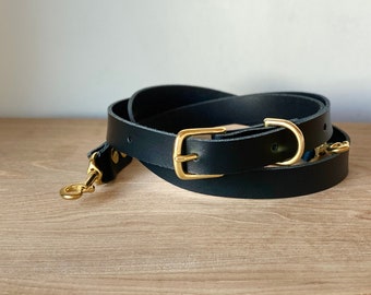 leather bag strap handles - BLACK leather - replacement shoulder purse strap choice of finish and size - 3/4 inch wide strap