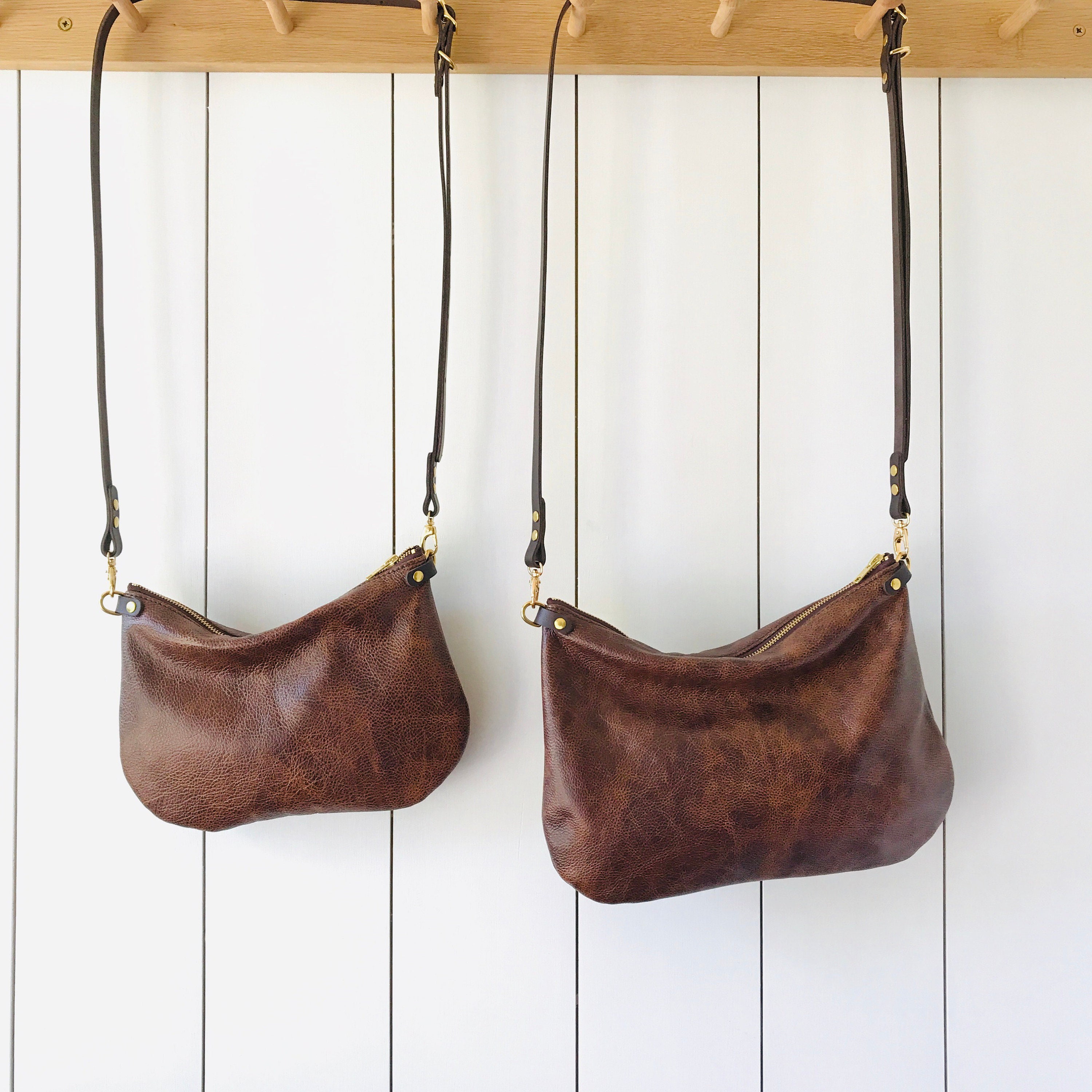 Minimalist Leather Crossbody Bag ISLA Walnut Brown Etsy