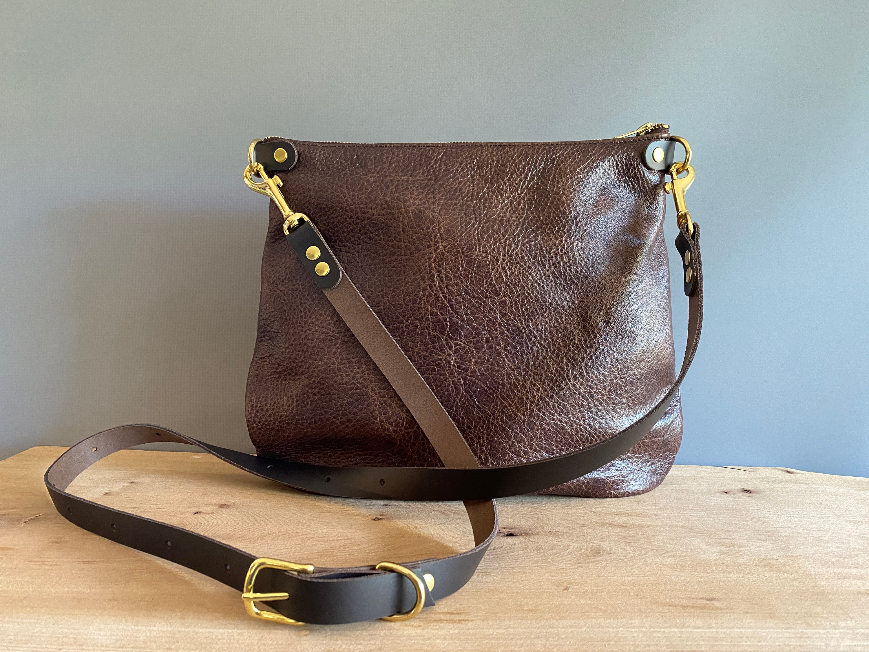 Large Soft Leather Crossbody Purse GRAND SIZE Walnut Brown