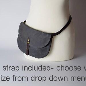 Grey waxed canvas Hip bag / Waist Bag / Belt Bag / Waterproof Bag / Festival Bag / adjustable leather strap / optional cross body strap image 7