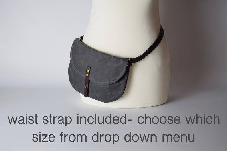 Grey waxed canvas Hip bag / Waist Bag / Belt Bag / Waterproof Bag / Festival Bag / adjustable leather strap / optional cross body strap image 7