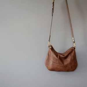 minimalist leather crossbody DAY bag - ISLA - Walnut Brown adjustable leather strap shoulder purse - optional leather tassel by holm goods