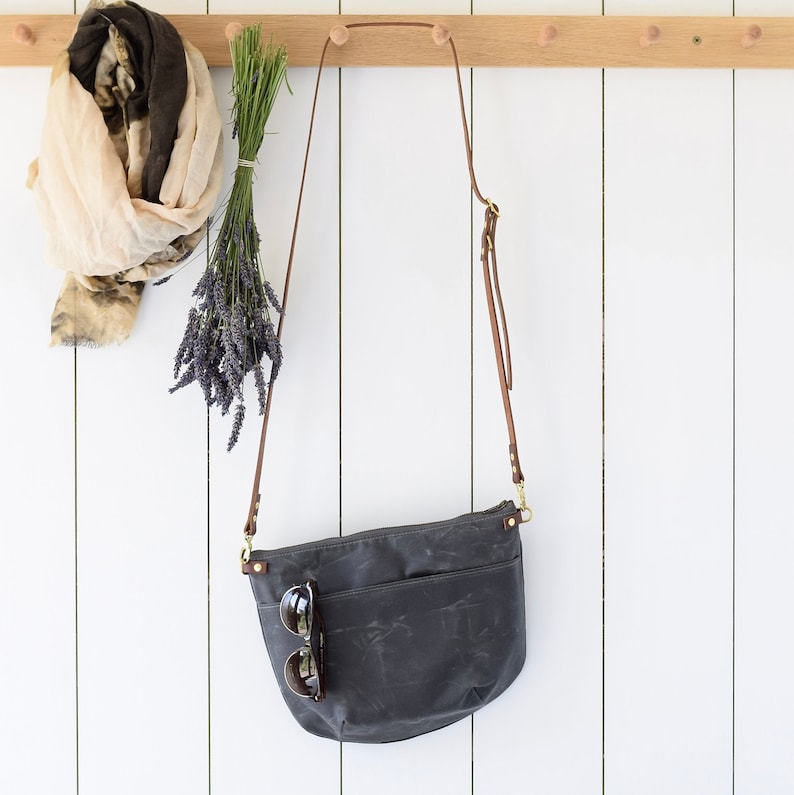 Grey Waxed Canvas Cross Body Bag NEVIS Standard size Etsy