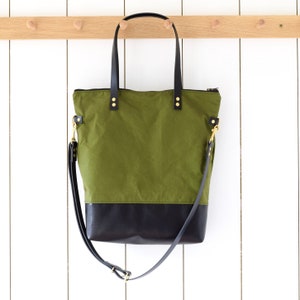 Sac à bandoulière vert à bandoulière pliable, fermeture à glissière complète en toile et cuir, fourre-tout de travail pour vélo, sac à dos pour ordinateur portable, grand sac à main messager vert minimaliste