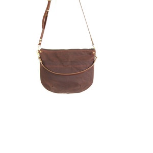 Canvas Cross Body Bag NEVIS Rich Brown Zip Top Waxed Canvas Purse Adjustable Leather Shoulder Bag by Holmgoods image 2