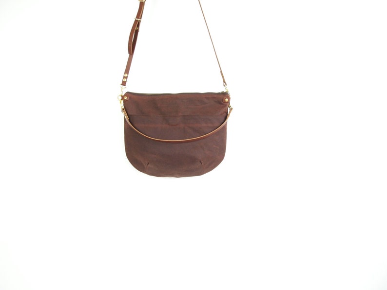 Canvas Cross Body Bag NEVIS Rich Brown Zip Top Waxed Canvas Purse Adjustable Leather Shoulder Bag by Holmgoods image 2