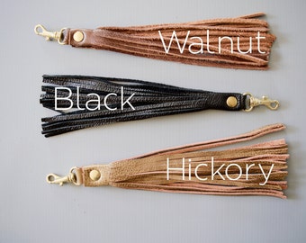 Leather tassel keychain  / Walnut brown leather fringe bag accessory / bag zipper pull / bag decoration extra long length