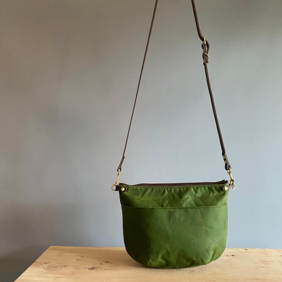 Green Waxed Canvas Crossbody Bag: Handmade Shoulder Purse With