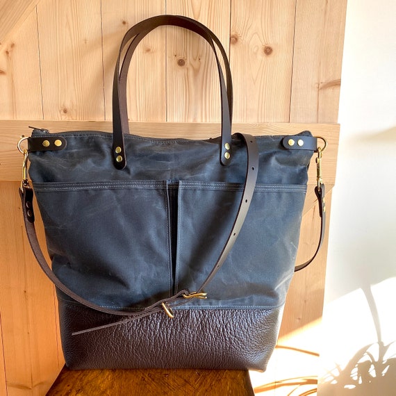 LEWIS Leather and Waxed Canvas Diaper Bag, Market Bag, Changing