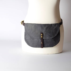 Grey waxed canvas Hip bag / Waist Bag / Belt Bag / Waterproof Bag / Festival Bag / adjustable leather strap / optional cross body strap image 2