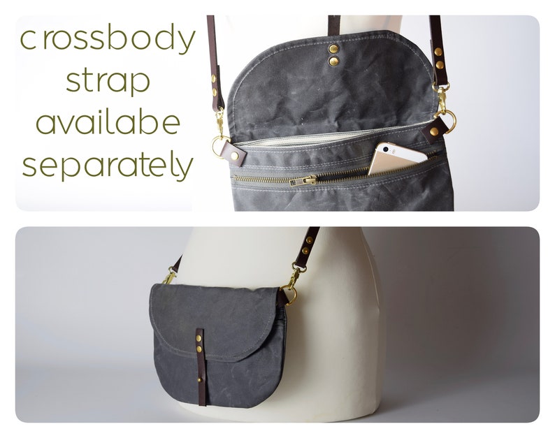 Grey waxed canvas Hip bag / Waist Bag / Belt Bag / Waterproof Bag / Festival Bag / adjustable leather strap / optional cross body strap image 3