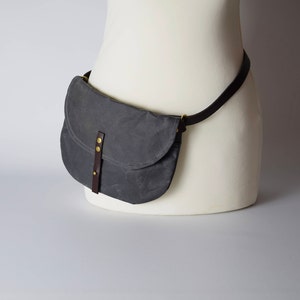 Grey waxed canvas Hip bag / Waist Bag / Belt Bag  / Waterproof Bag / Festival Bag / adjustable leather strap / optional cross body strap