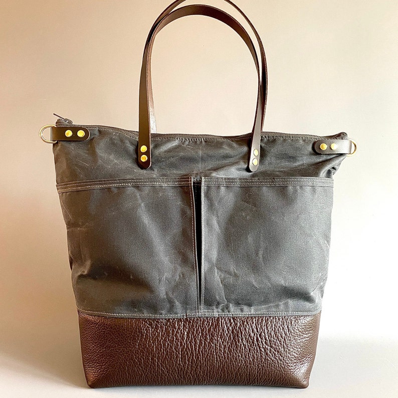 LEWIS Leather and waxed canvas Diaper Bag, market bag, changing bag, work tote, travel bag, nappy bag, waterproof bag byHOLMgoods afbeelding 8