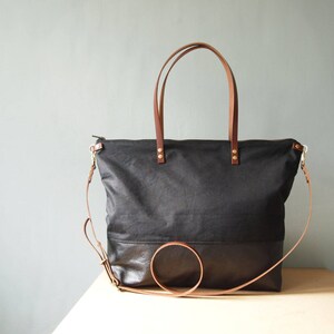 BEST SELLER  - SKYE - Waxed canvas and leather work tote bag Unisex . Ideal overnight bag large enough for laptop